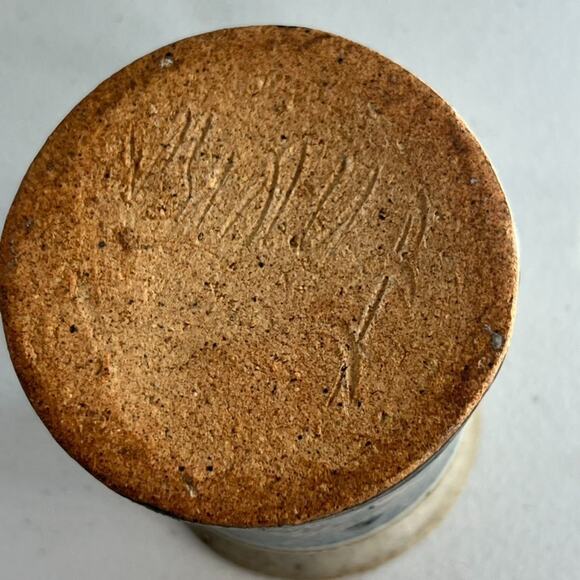 Studio Art Pottery Mug 4.5" Stoneware Blue & Tan Striped Speckled Wave - Picture 5 of 8